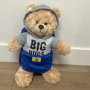 Build-A-Bear Workshop Plush Bear with Big Hugs Hoodie & Blue Backpack Carrier